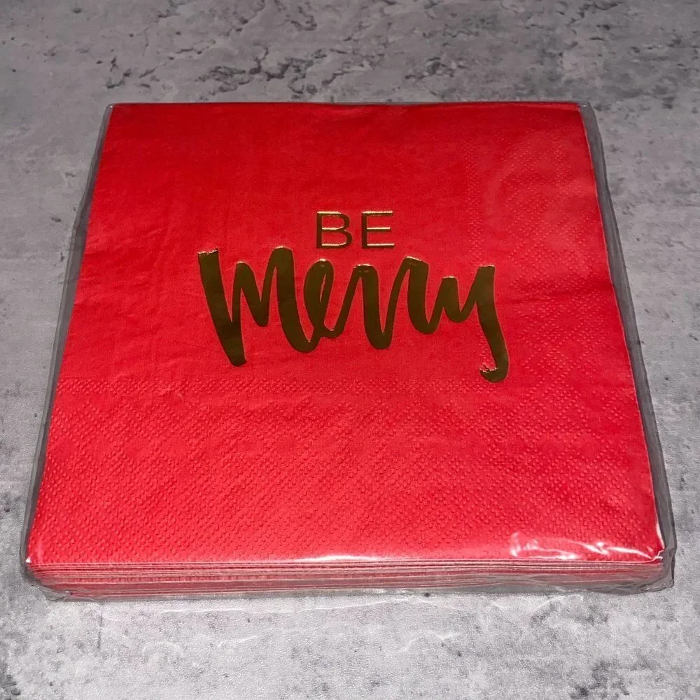 30ct Be Merry Napkins - Red and Gold Script